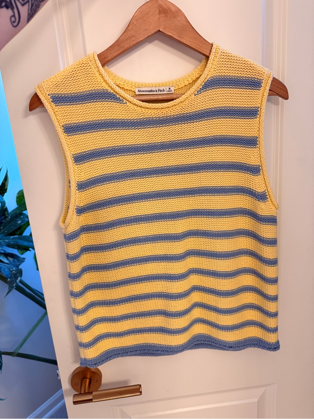 Abercrombie & Fitch Yellow and Blue Striped Knit Sleeveless Top